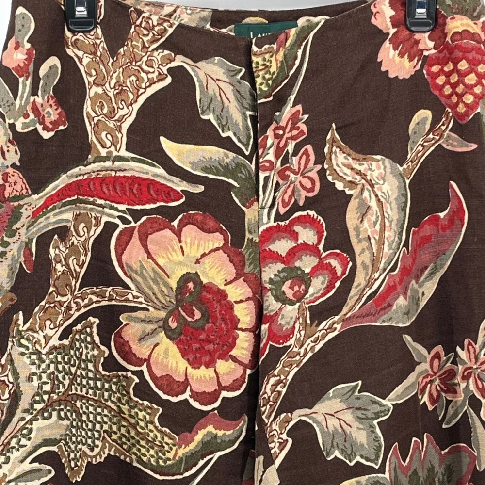 Lauren Ralph Lauren. Pants, Womens, 10P, Brown, Floral Linen Straight Leg - Picture 3 of 9